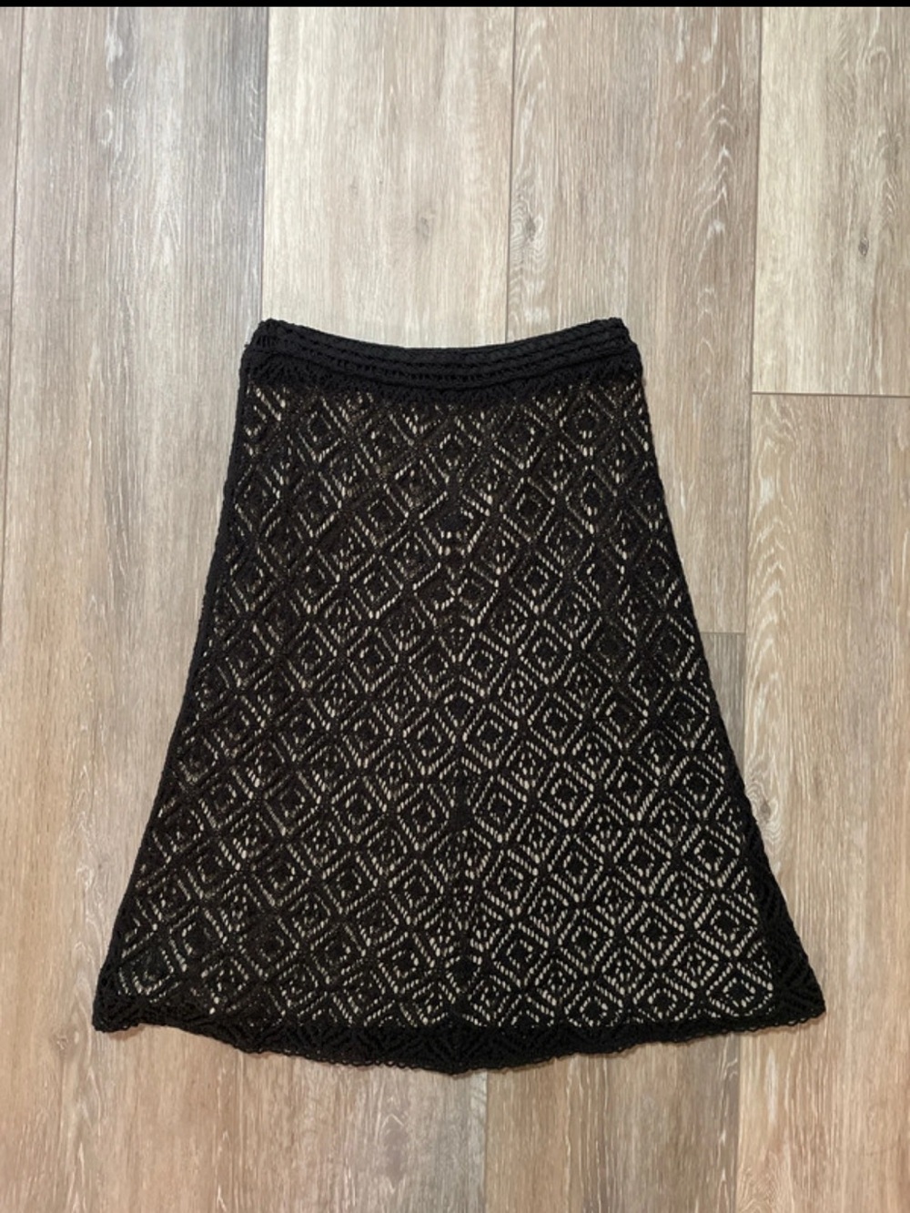 LOFT Black Crochet A-Line Diamond Skirt